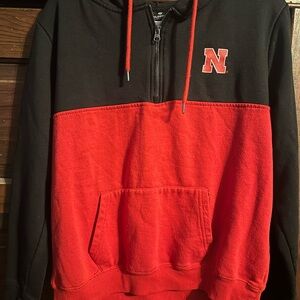 women’s Black & Red Quarter-Zip Hoodie with 'N' Patch